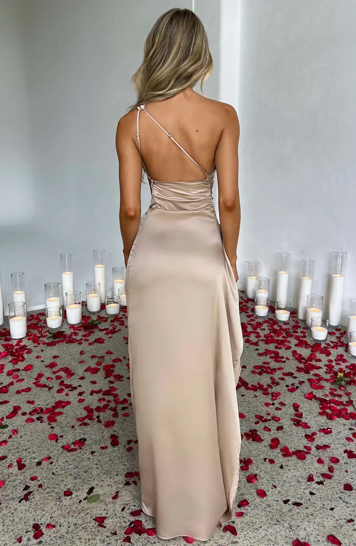 Women's One Shoulder Evening Maxi Gown – High Slit Formal Dress