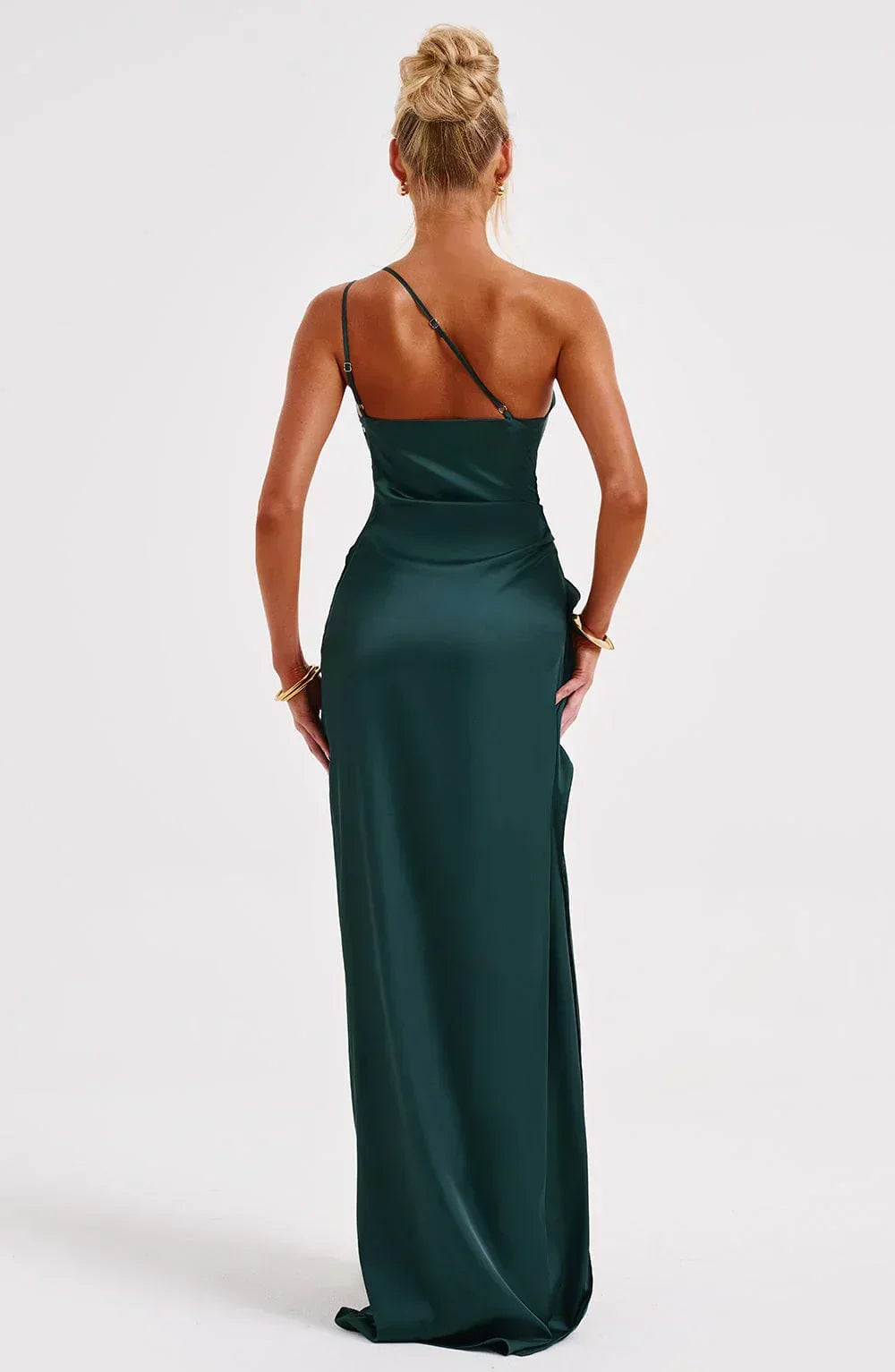 Women's One Shoulder Evening Maxi Gown – High Slit Formal Dress