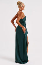 Women's One Shoulder Evening Maxi Gown – High Slit Formal Dress