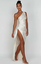 Women's One Shoulder Evening Maxi Gown – High Slit Formal Dress
