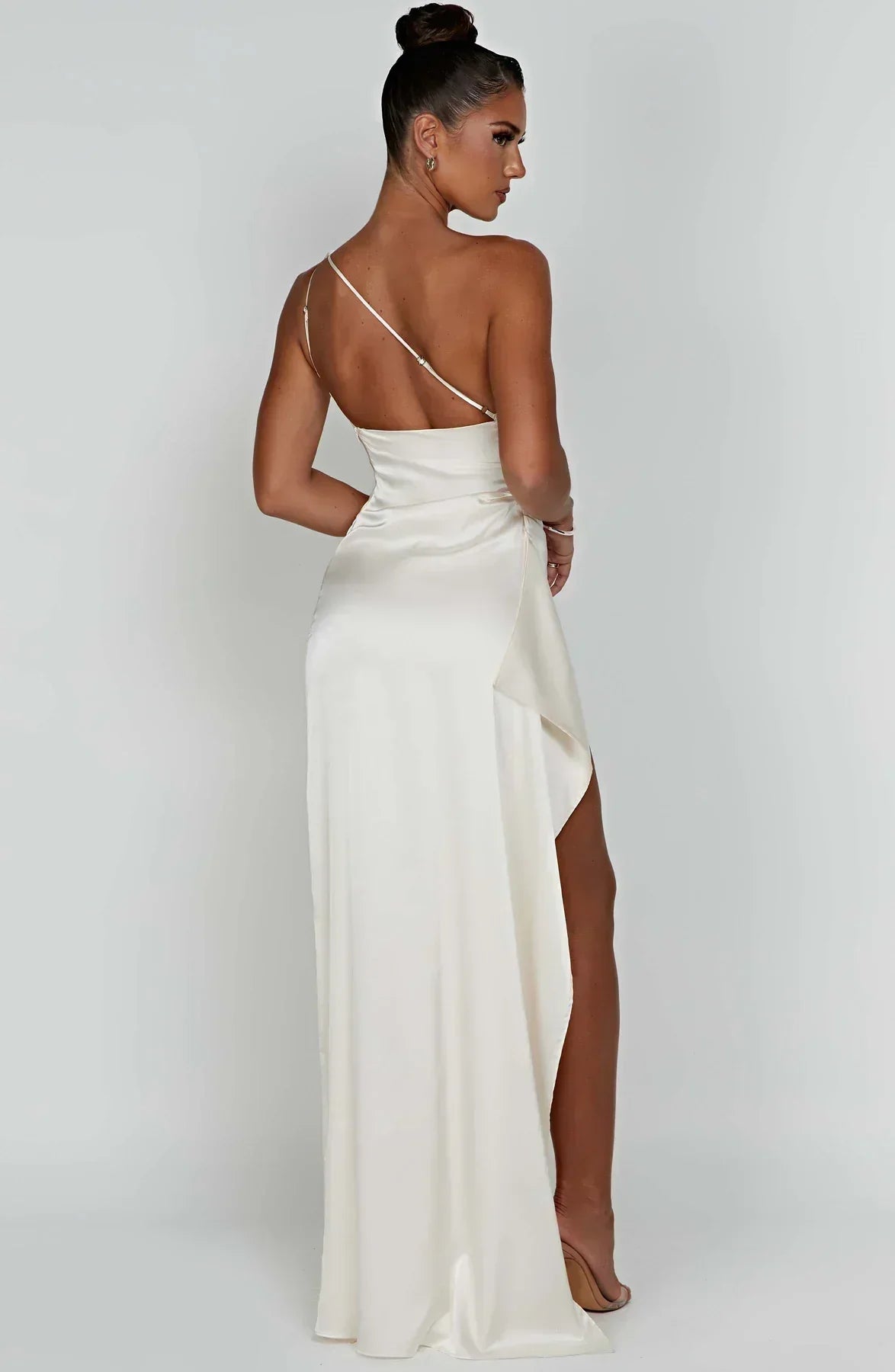 Women's One Shoulder Evening Maxi Gown – High Slit Formal Dress