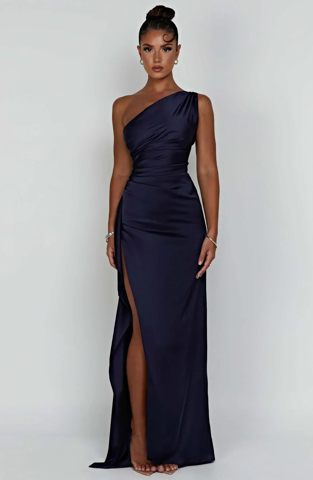 Women's One Shoulder Evening Maxi Gown – High Slit Formal Dress