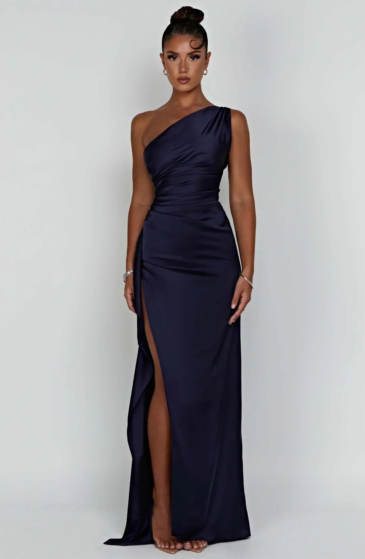 Women's One Shoulder Evening Maxi Gown – High Slit Formal Dress