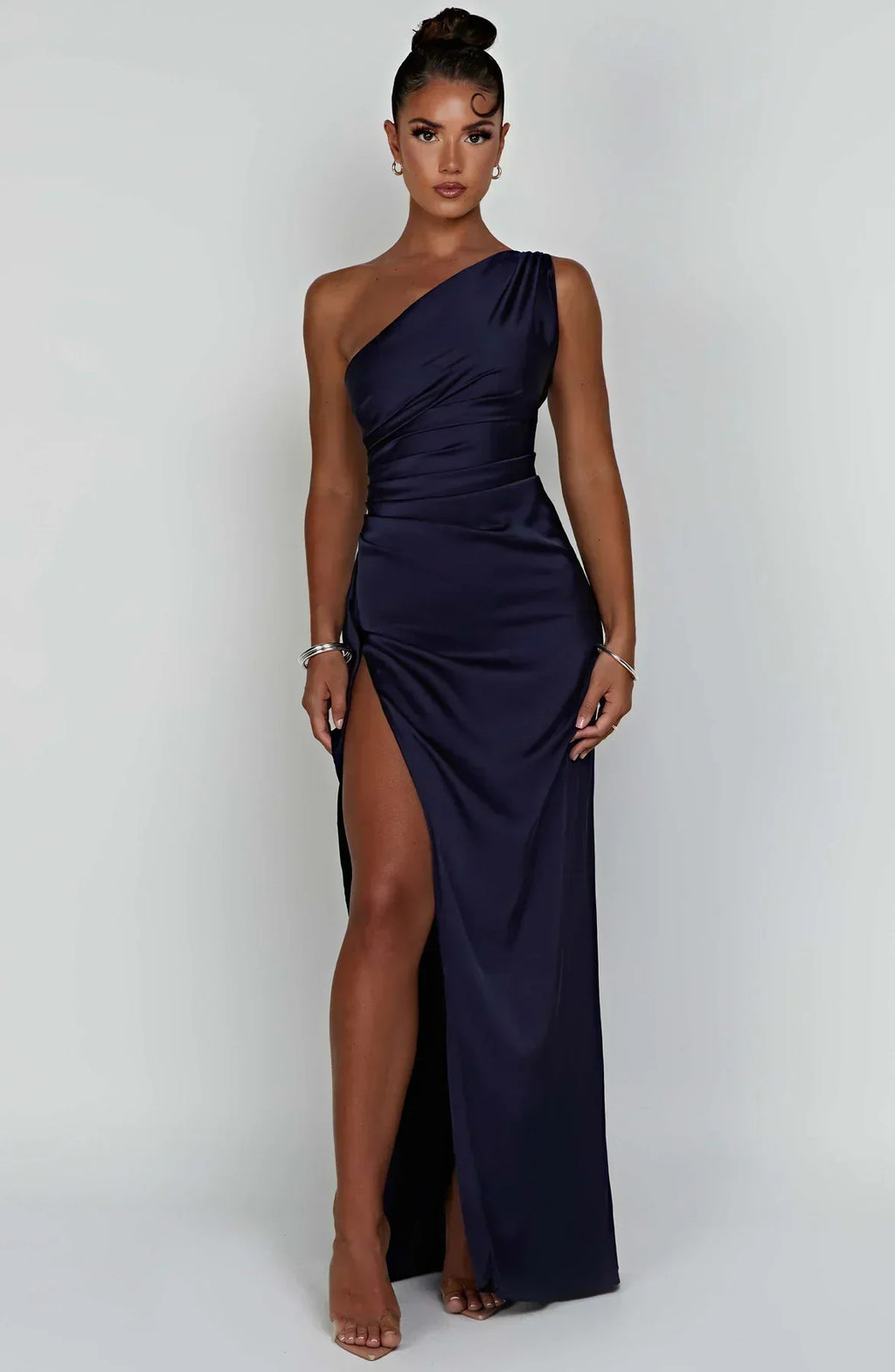 Women's One Shoulder Evening Maxi Gown – High Slit Formal Dress