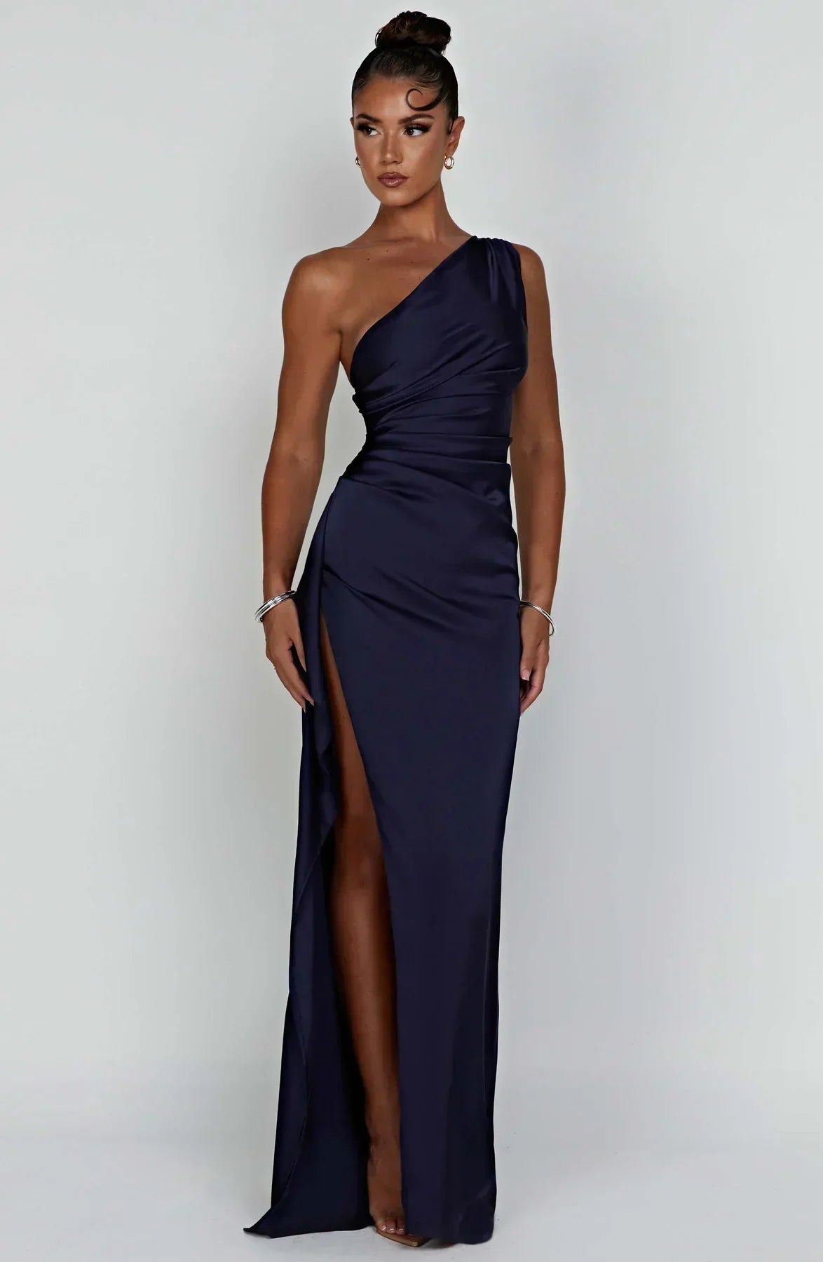 Women's One Shoulder Evening Maxi Gown – High Slit Formal Dress
