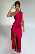 Women's One Shoulder Evening Maxi Gown – High Slit Formal Dress