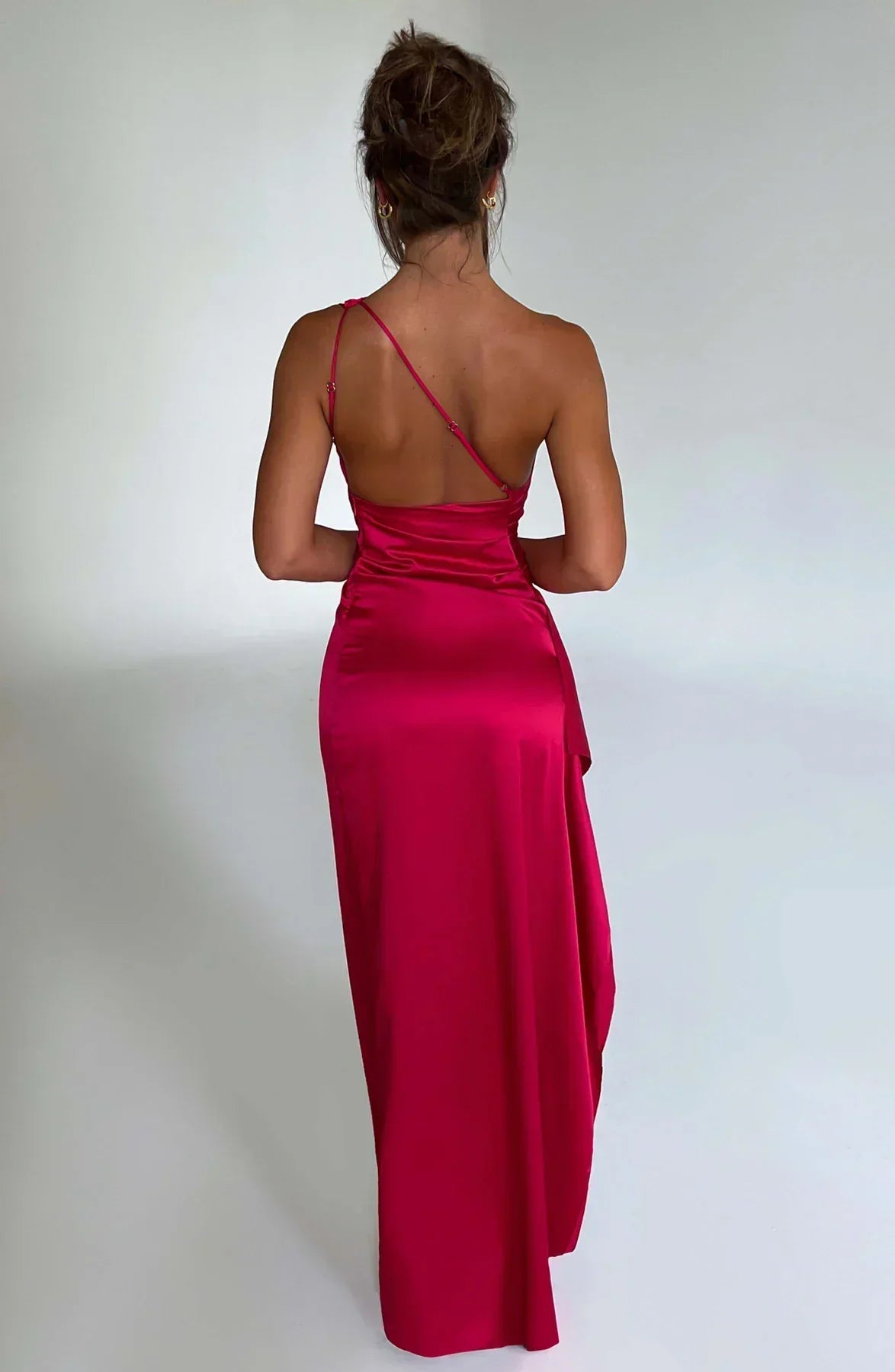 Women's One Shoulder Evening Maxi Gown – High Slit Formal Dress