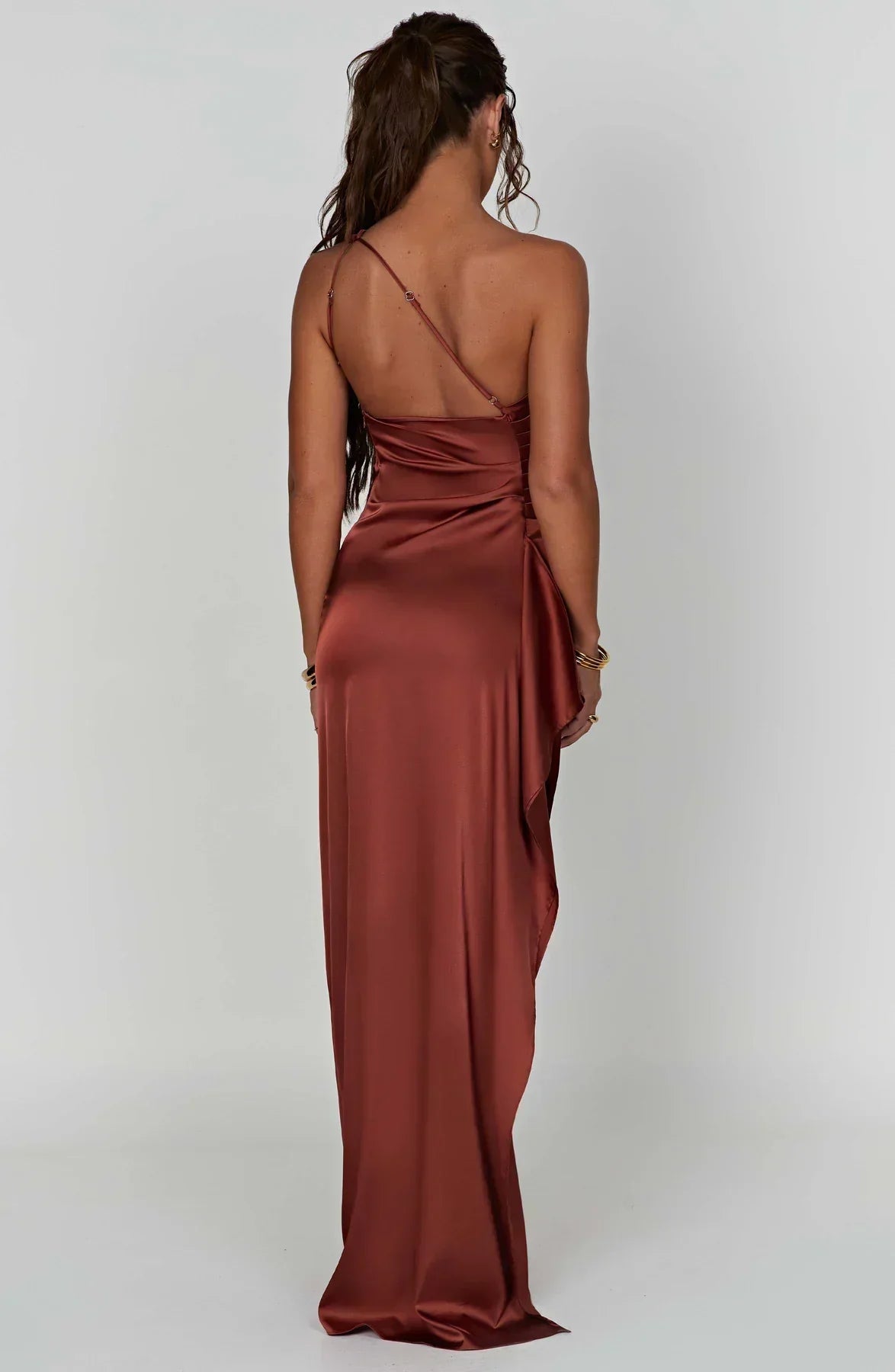 Women's One Shoulder Evening Maxi Gown – High Slit Formal Dress