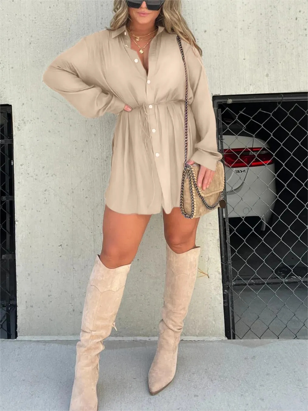 Women's Belted Romper Mini Dress – Built-In Shorts Party Dress