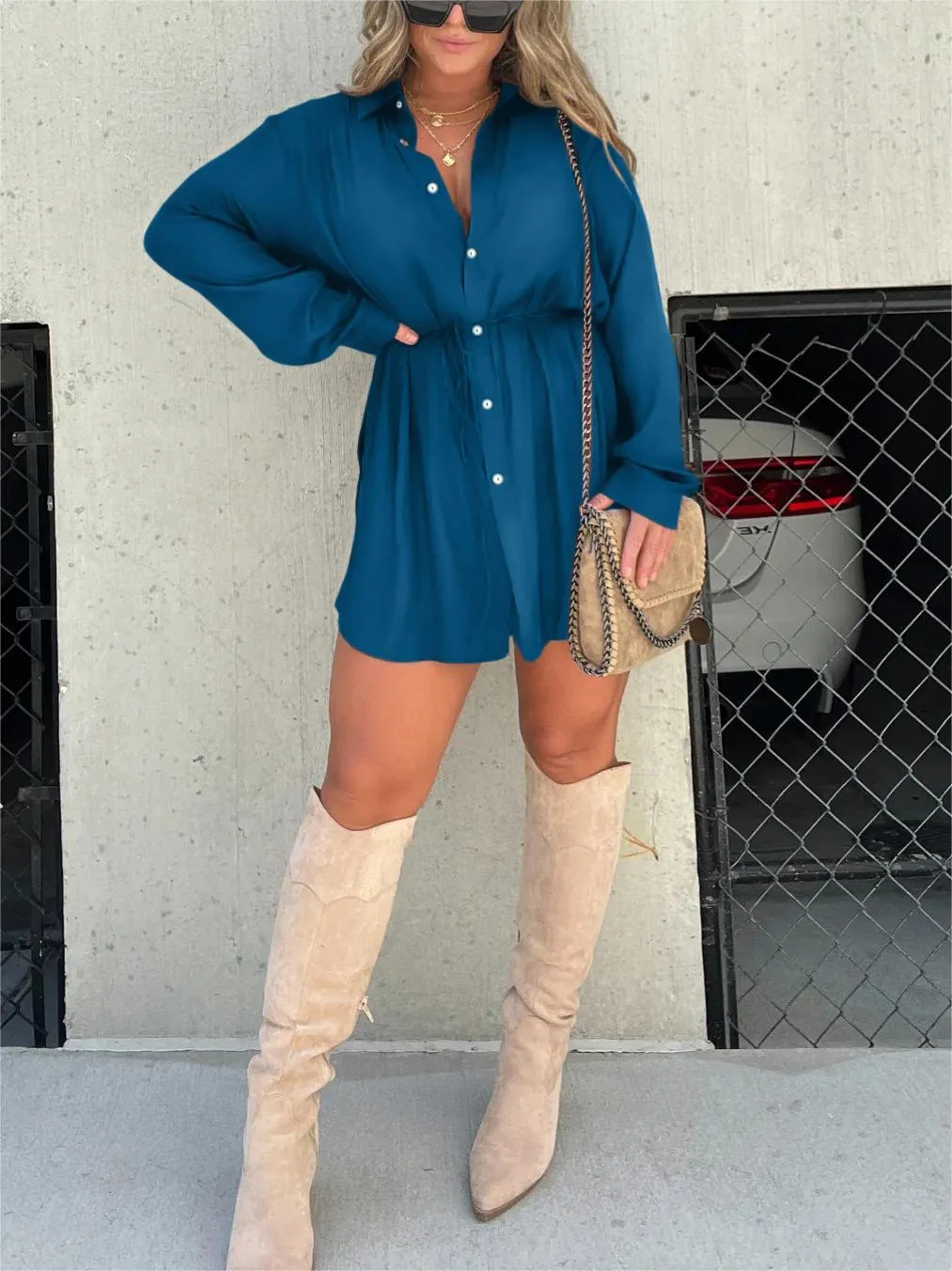 Women's Belted Romper Mini Dress – Built-In Shorts Party Dress