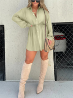Women's Belted Romper Mini Dress – Built-In Shorts Party Dress