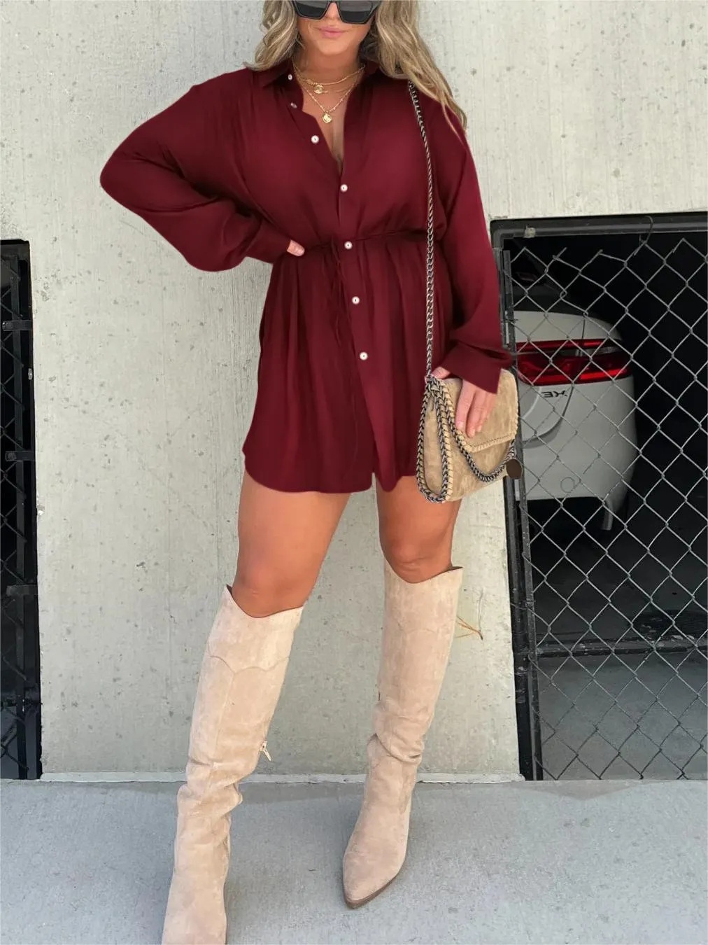 Women's Belted Romper Mini Dress – Built-In Shorts Party Dress