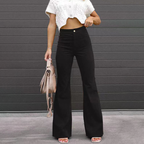 Women's High Waist Flared Pants – Retro Button Front Pocket Trousers