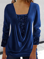 Women's Sequin Statement Blouse – Sparkle Overlay Evening Top