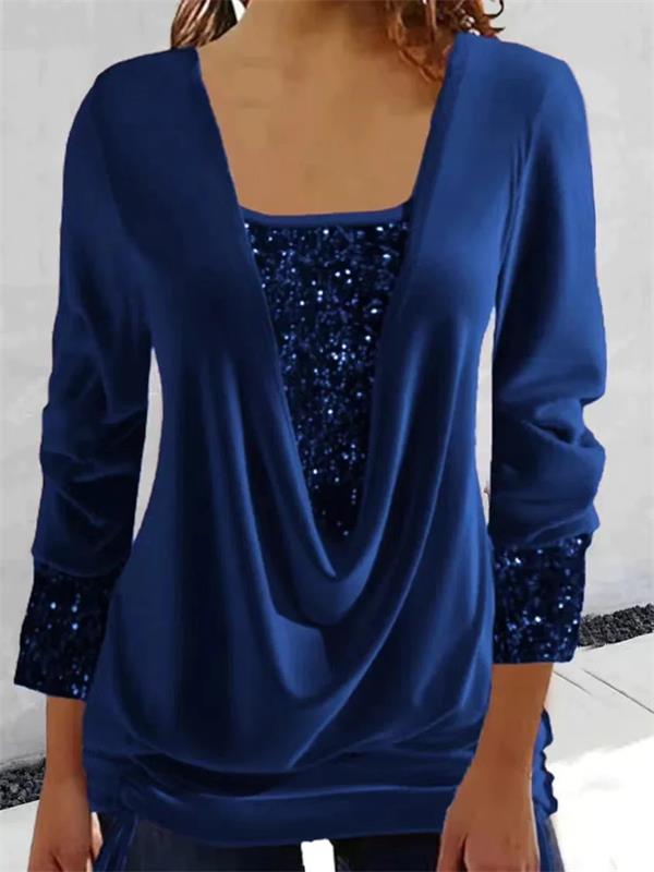 Women's Sequin Statement Blouse – Sparkle Overlay Evening Top