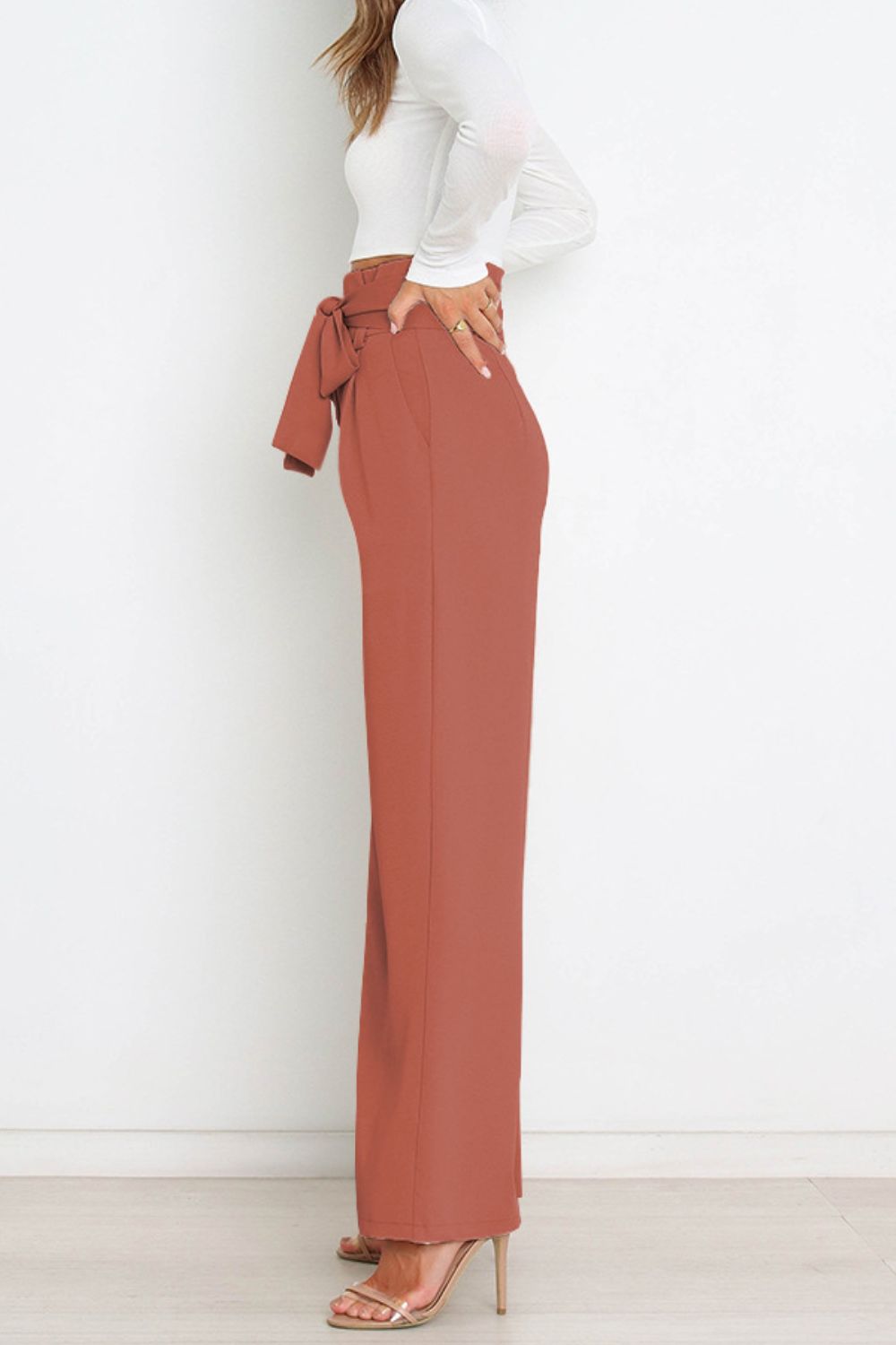 Women's High Waist Paperbag Pants – Bow Waist Wide Leg Trousers