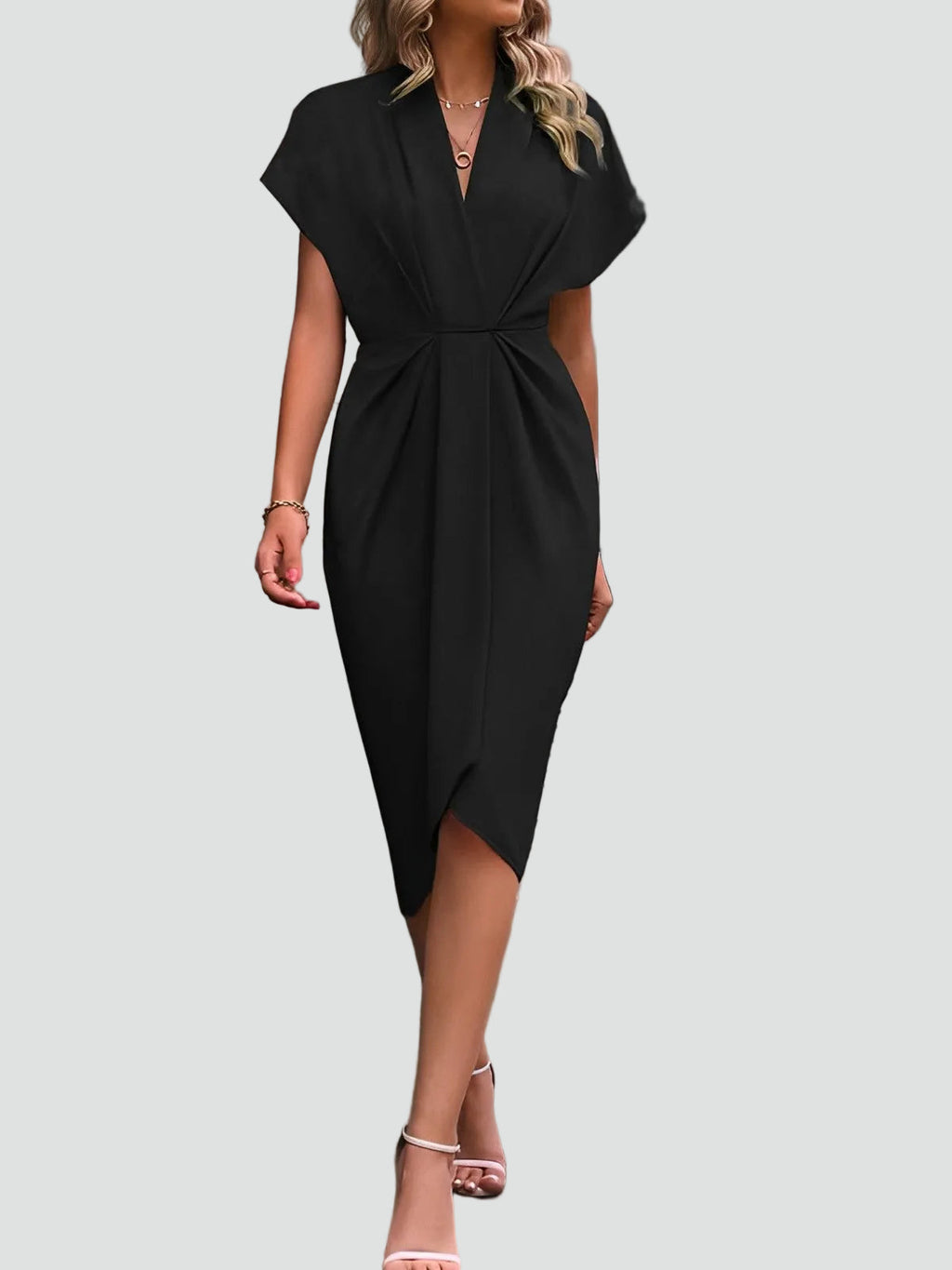 Women's Wrap Midi Dress – V-Neck Occasion Dress
