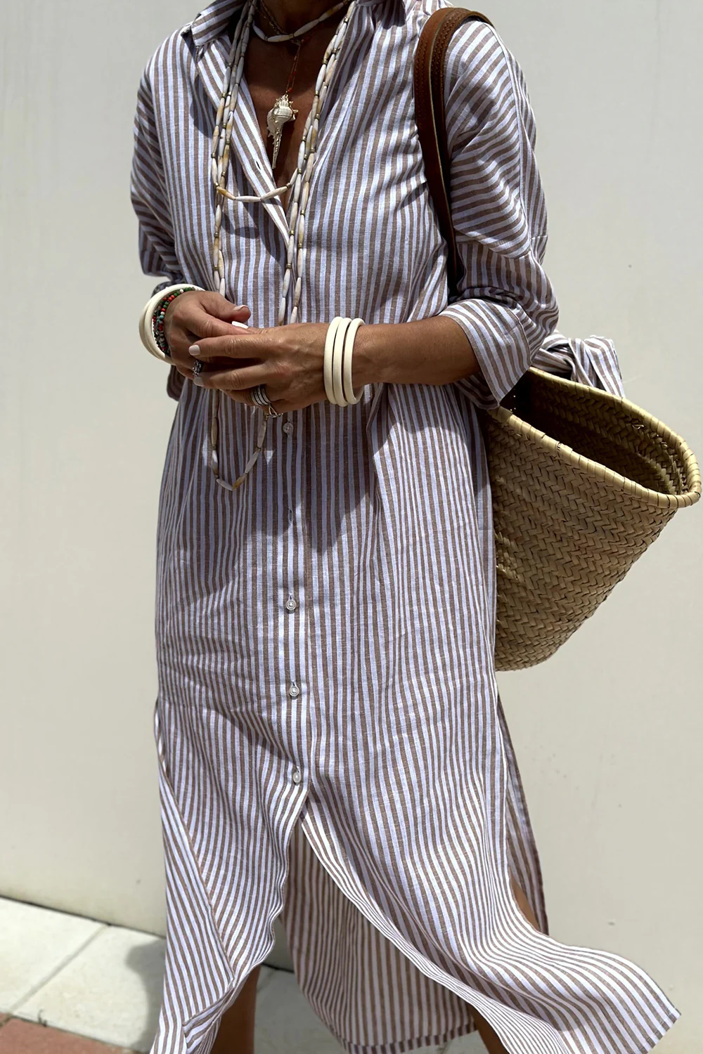 Women's Flowy Striped Midi Dress – Relaxed Summer Day Dress
