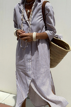 Women's Flowy Striped Midi Dress – Relaxed Summer Day Dress