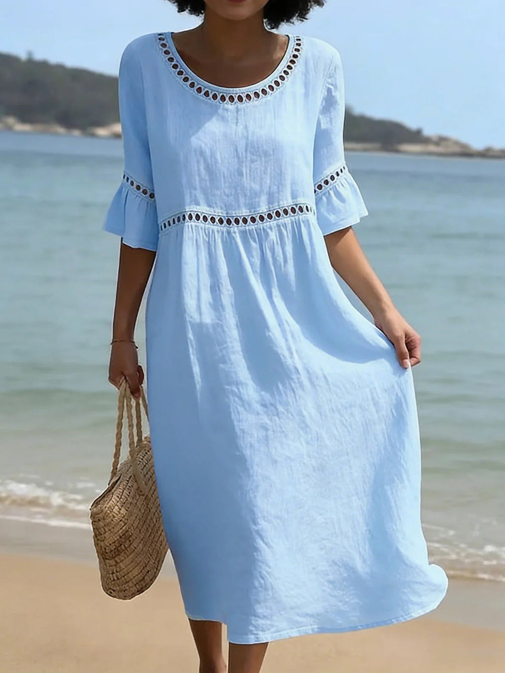 Women's Figure-Flattering Midi Dress – Flowy Day-to-Evening Occasion Dress