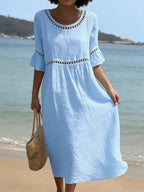 Women's Figure-Flattering Midi Dress – Flowy Day-to-Evening Occasion Dress