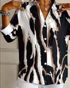 Women's Asymmetrical Print Blouse – Stand Collar Long Sleeve Blouse