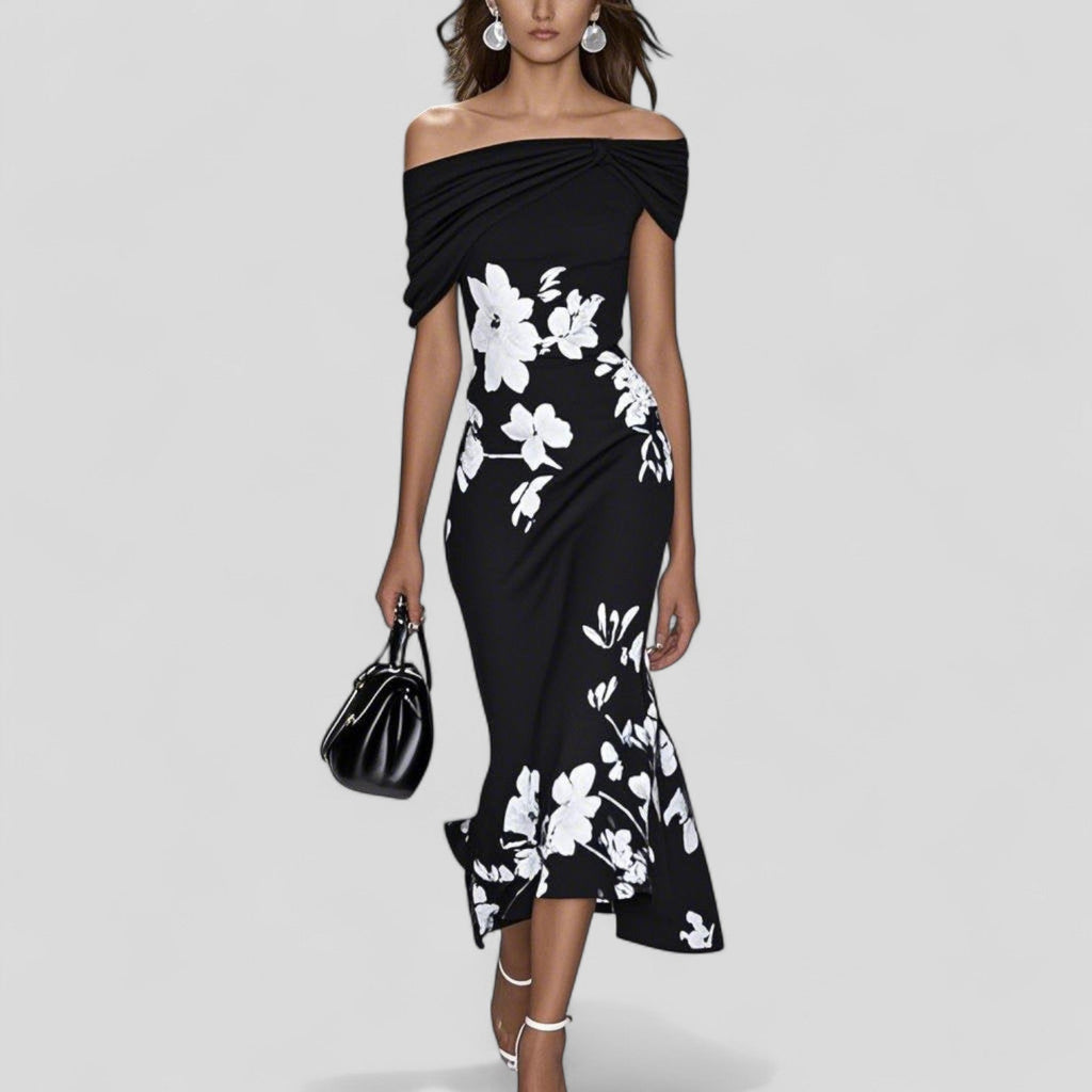 Women's Printed Midi Dress – Relaxed Fit Casual Dress – Elowen