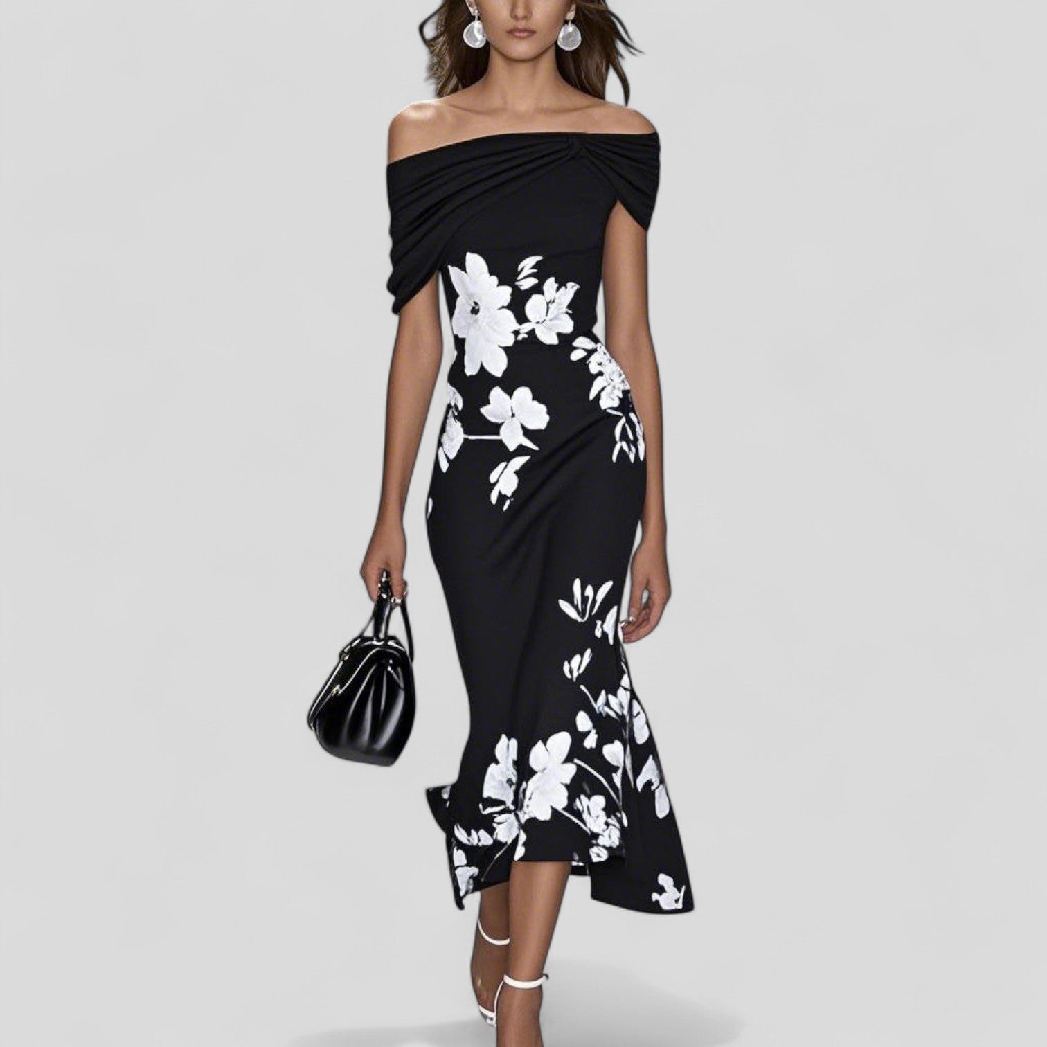 Women's Printed Midi Dress – Relaxed Fit Casual Dress – Elowen
