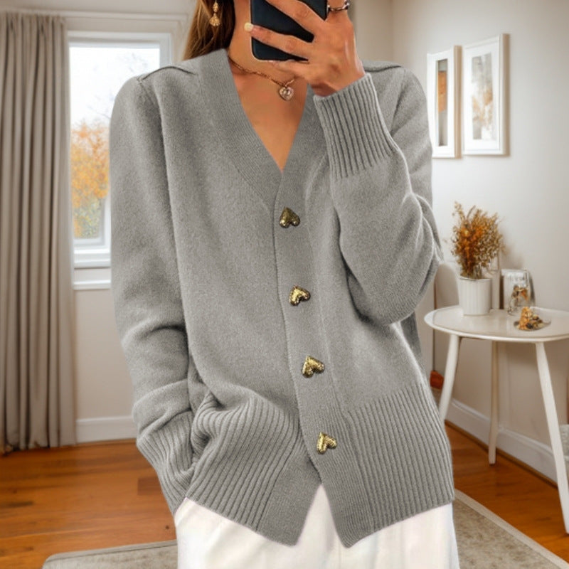 Women's Knit Button Cardigan – Heart Button Soft Sweater