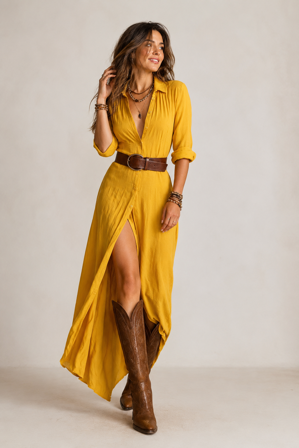 Women's Belted Maxi Dress – Button Front Dress