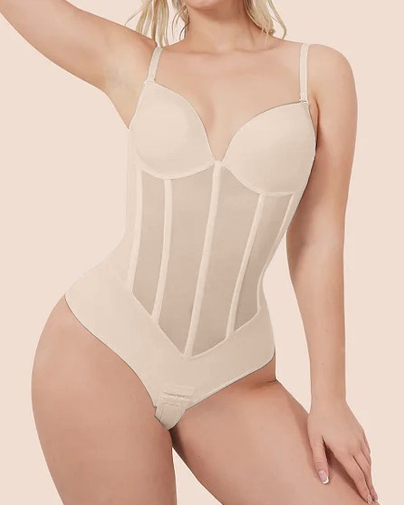 Women's Low Back Shaping Bodysuit – Mesh Corset Tummy Control Bodysuit