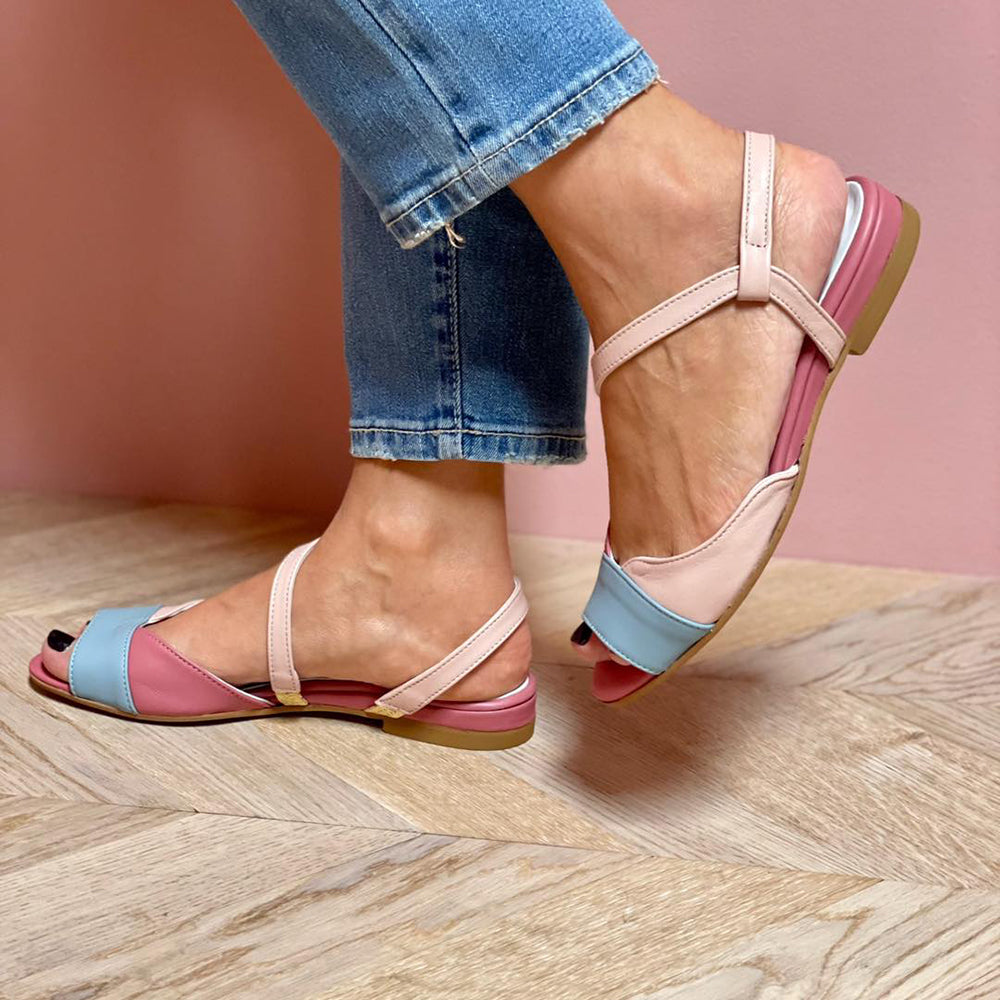 Women’s Color Block Sandals – Asymmetrical Statement Heeled Sandals – Roselina