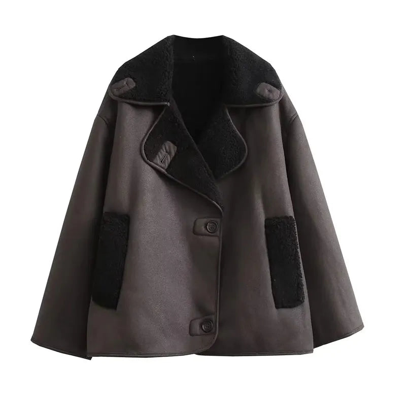 Women's Plush Lined Faux Leather Jacket – Oversized Winter Jacket