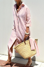 Women's Flowy Striped Midi Dress – Relaxed Summer Day Dress