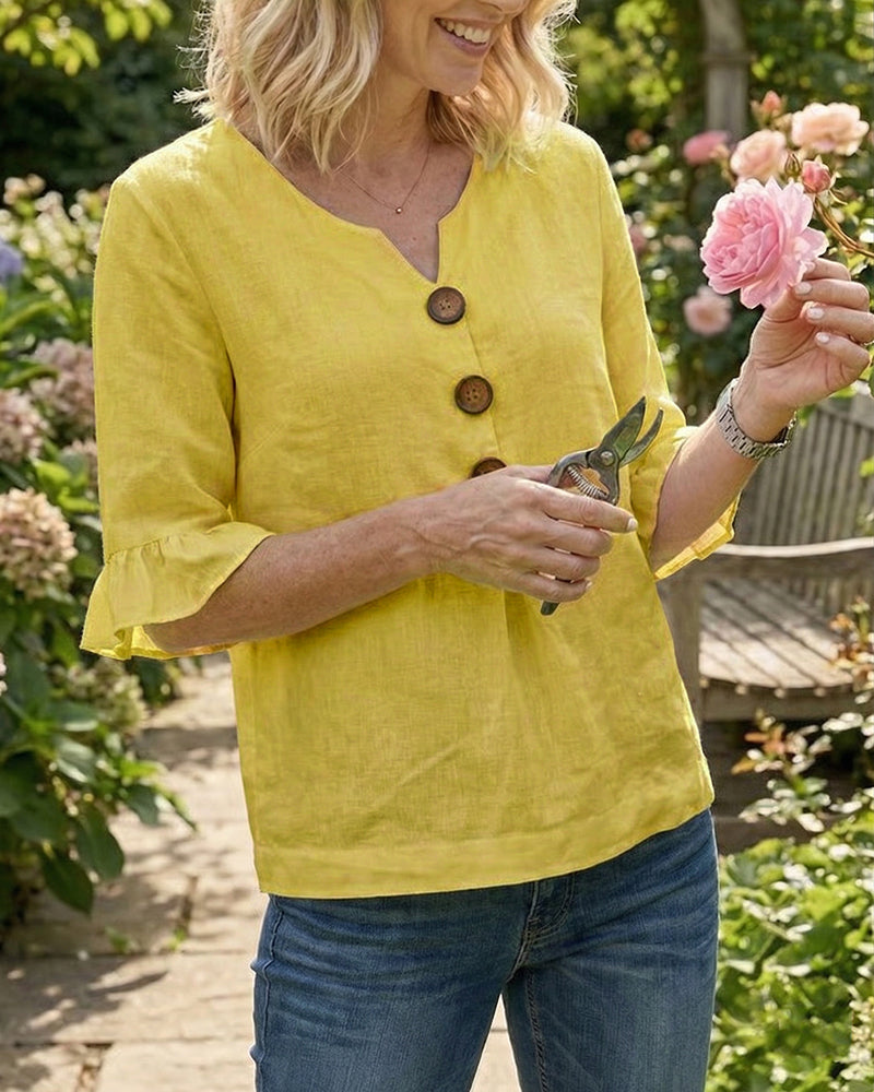 Women's Ruffle Front Blouse – Button Detail Flowy Long Sleeve Blouse