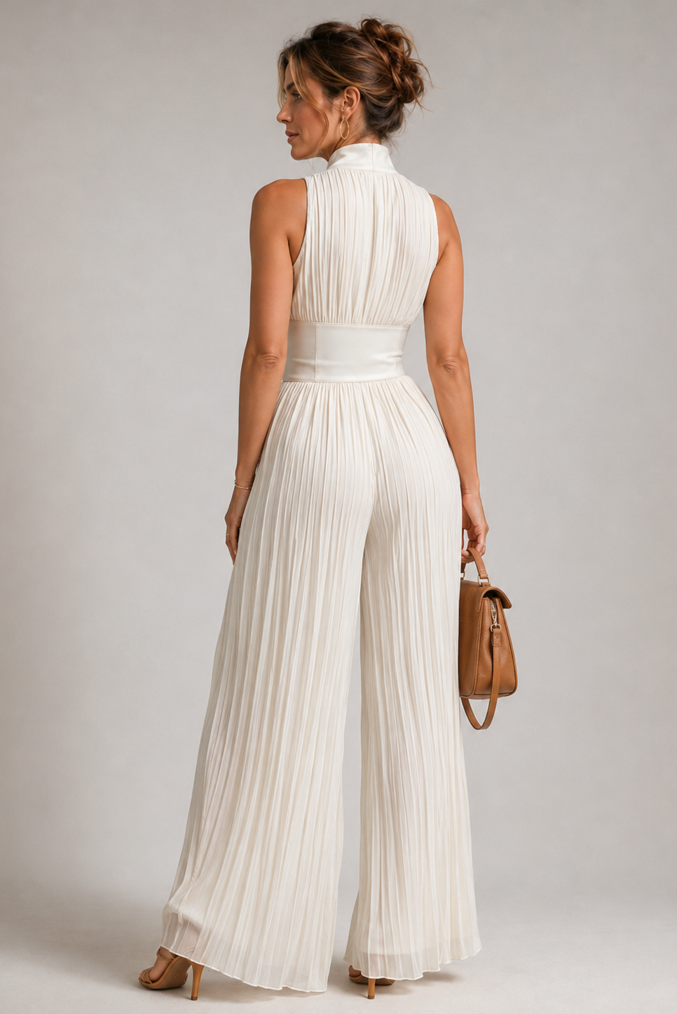 Women's Pleated Halter Jumpsuit – Wide Leg Jumpsuit