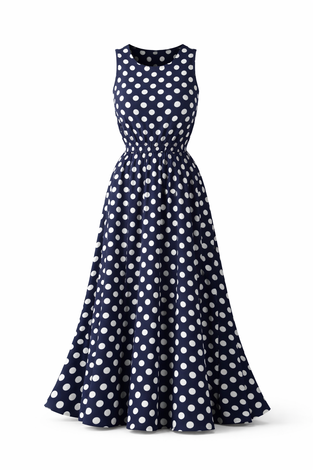Women's Polka Dot Midi Dress – Sleeveless Summer Dress