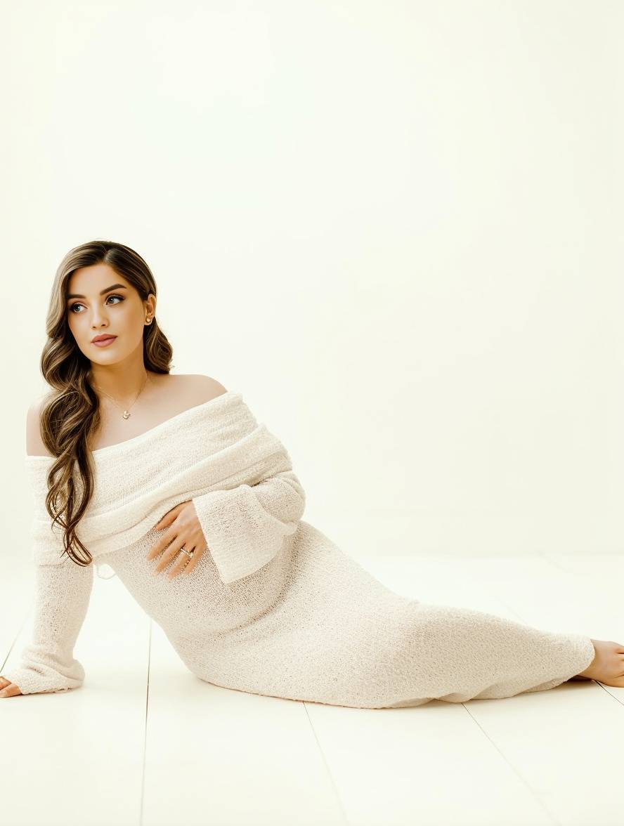 Women's Maternity Off-Shoulder Dress – Long Sleeve Pregnancy Dress