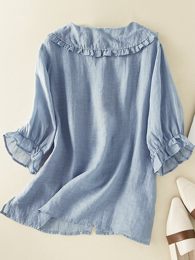 Women's Peter Pan Collar Blouse – Ruffle Detail Blouse