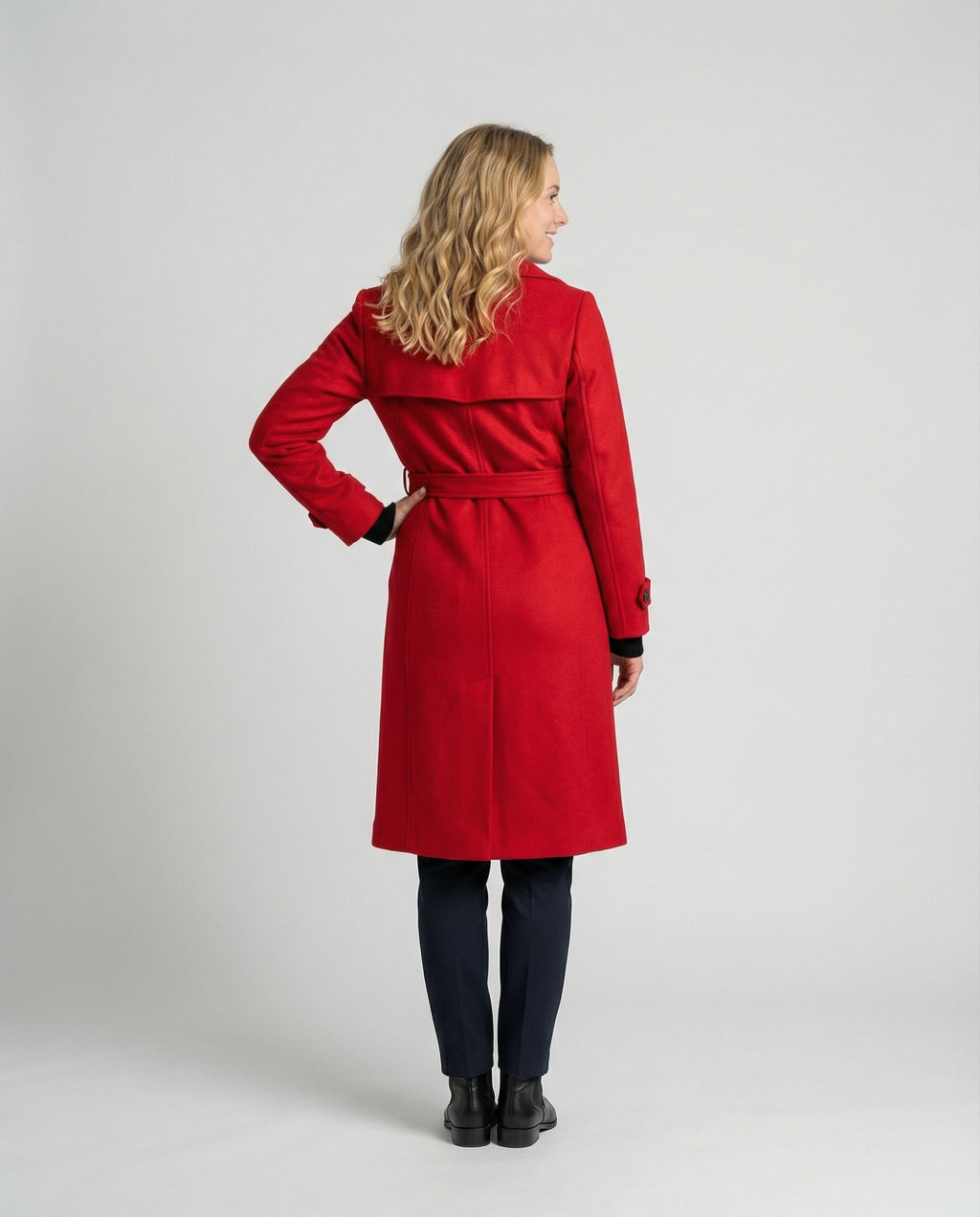 Women's Full Length Lapel Coat – Tailored Double-Breasted Overcoat