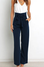 Women's High Waist Paperbag Pants – Bow Waist Wide Leg Trousers