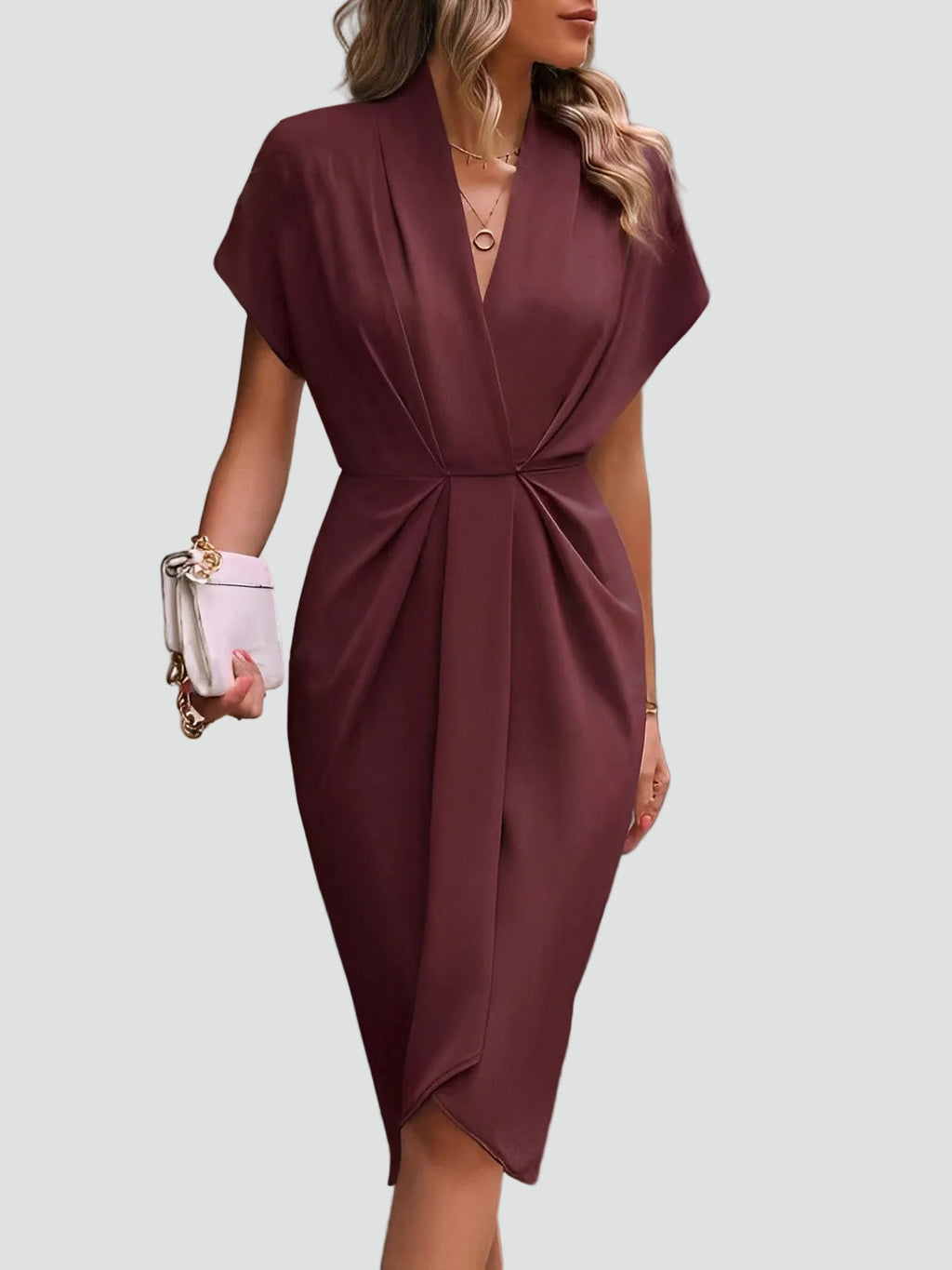Women's Wrap Midi Dress – V-Neck Occasion Dress
