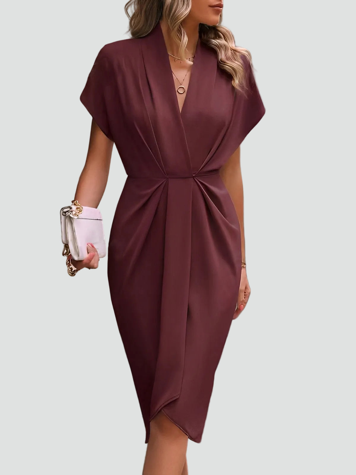 Women's Wrap Midi Dress – V-Neck Occasion Dress