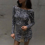 Women's Long Sleeve Backless Mini Dress – Fitted Cocktail Shift Dress