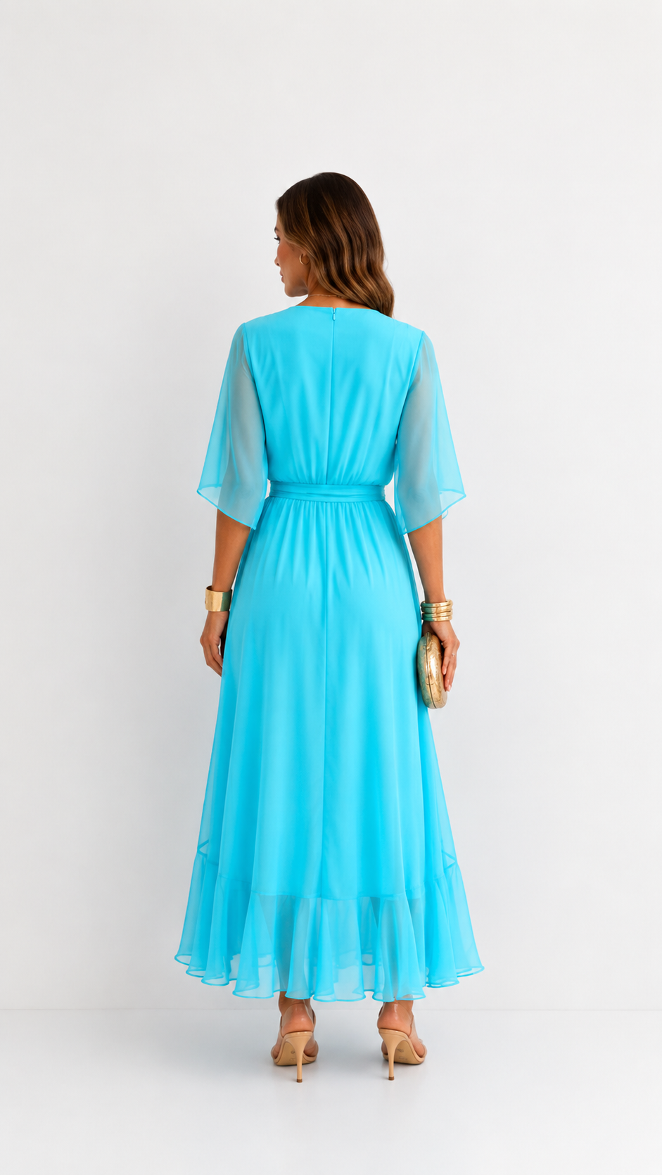Women's V-Neck Wrap Dress – Tie Waist Flowy Occasion Dress