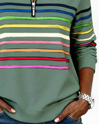 Women's Striped Quarter-Zip Sweater – High Neck Long Sleeve Pullover