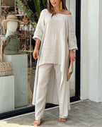 Women's Relaxed Leisure Set – Long Sleeve Top & Matching Pants