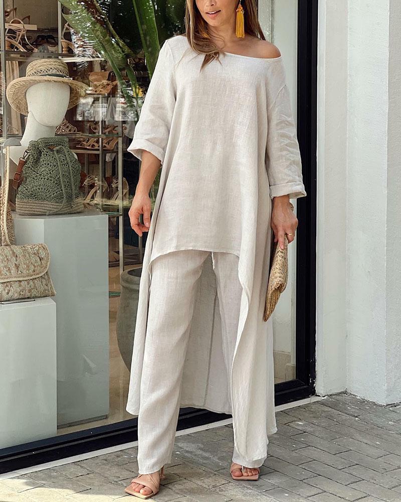 Women's Relaxed Leisure Set – Long Sleeve Top & Matching Pants
