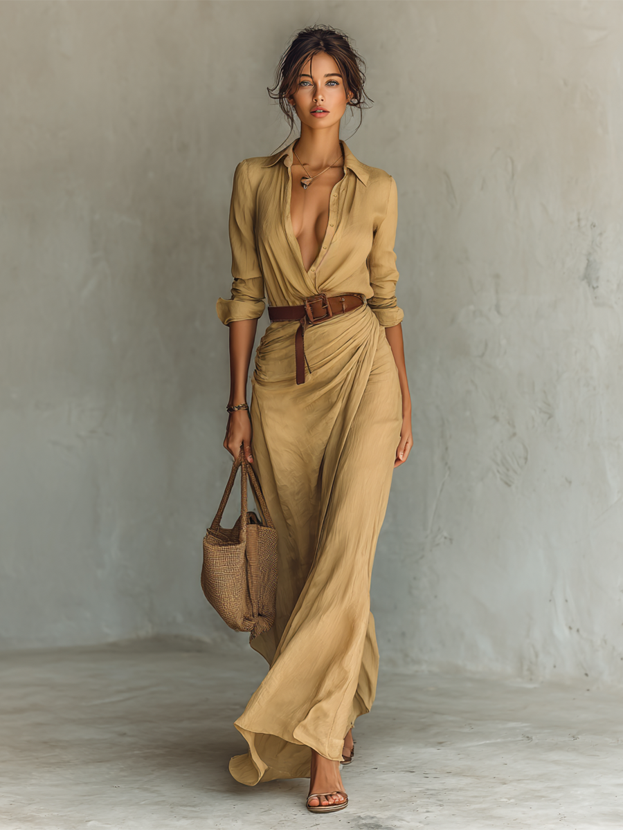 Women's Wrap Maxi Dress – Plunging V-Neck Dress