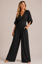 Women's Wide Leg Jumpsuit – Three-Quarter Sleeve Jumpsuit